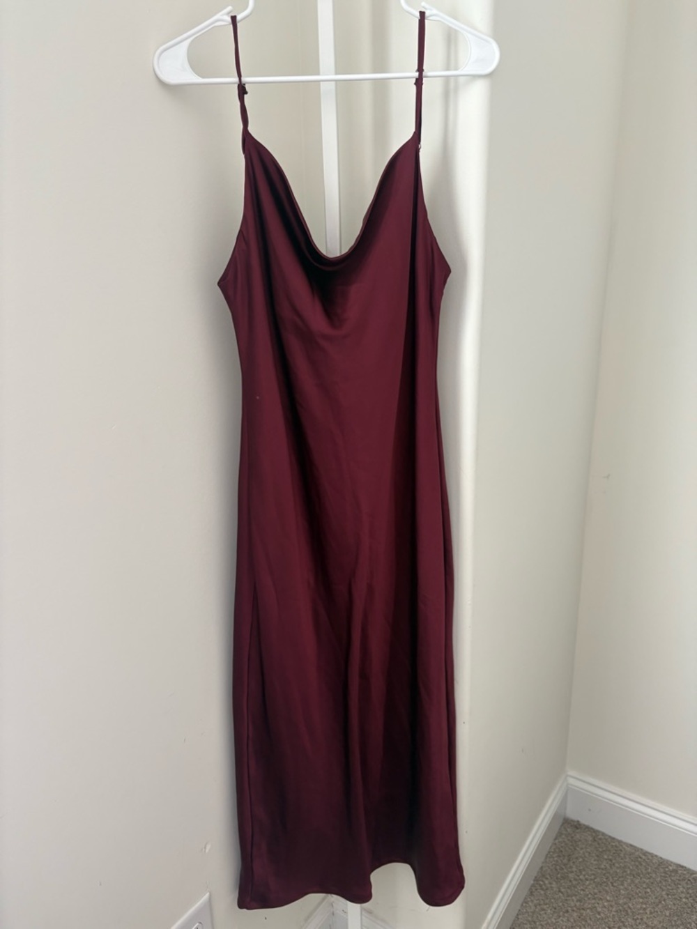 Molly Green Drape Neck Satin Slip Midi Dress Wine Red L